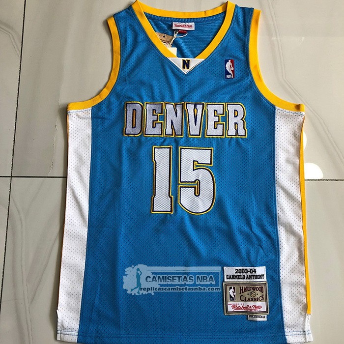 Camiseta Denver Nuggets Carmelo Anthony NO 15 Mitchell & Ness 2003-04 Azul